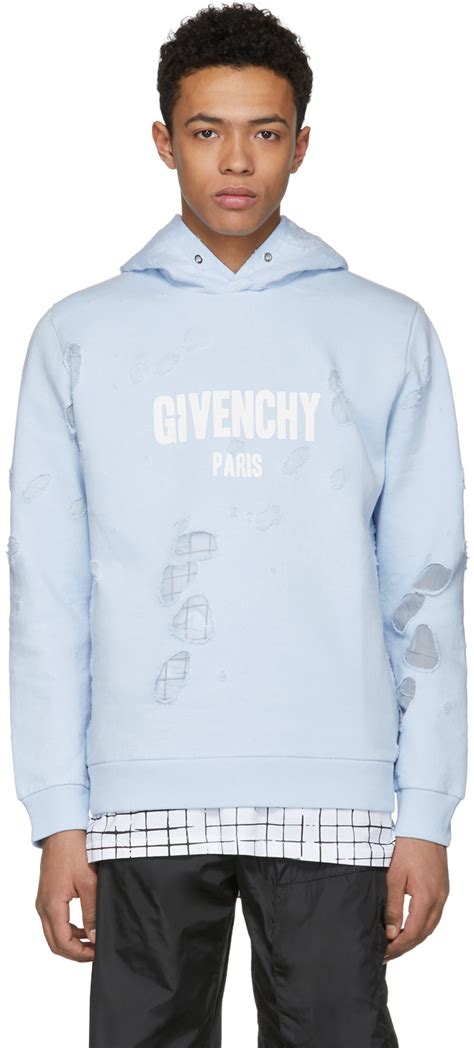 givenchy distressed hoodie baby blue|Givenchy distressed layered hoodie.